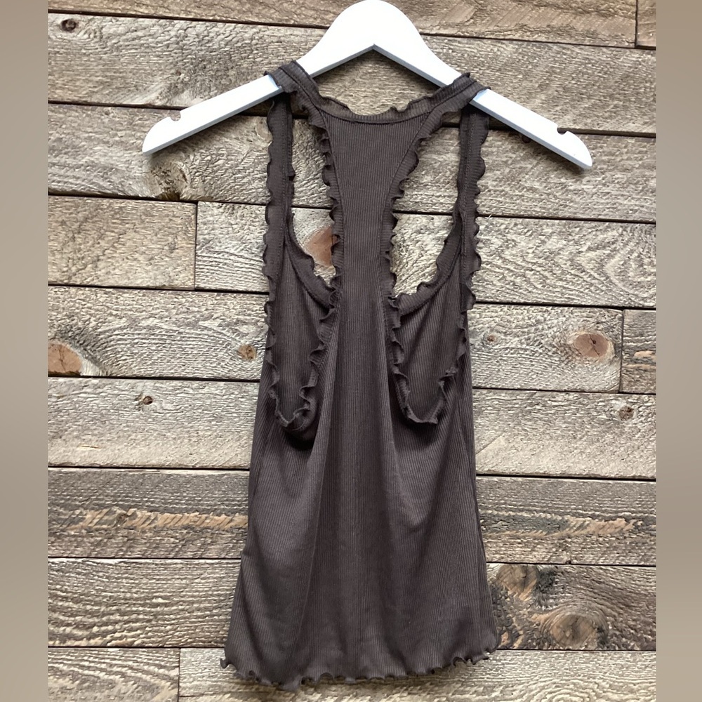 Free People Intimately Brown Ribbed Lettuce Edge Tank Top - Picture 6 of 6